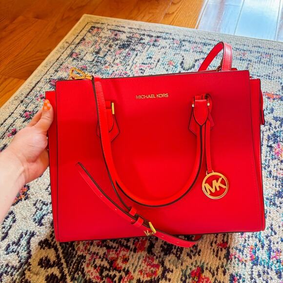 MICHAEL KORS Saffiano Leather Hope Large Satchel in Flame ❤️‍🔥 - Picture 4 of 11
